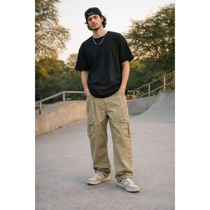 Levis Mens Cargo Pants Loose Straight Khaki Utility Pockets Size 34x32 Skater T
